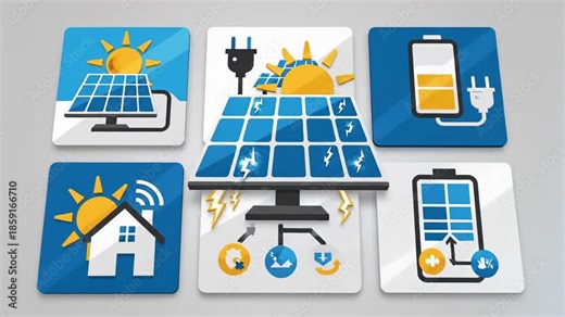 Animated Solar Energy Icons Showing Renewable Power and Sustainability.