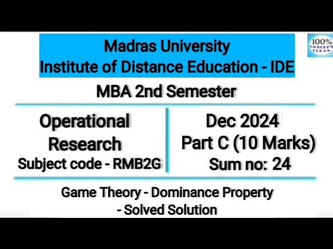 Madras University IDE | MBA 2nd Sem | Dec 2024 - 10 Marks - Sum no.24 | Operational Research | Tamil