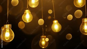 A light bulb hanging from a string illuminates a dark room, casting a warm glow and creating a dramatic contrast with the surrounding darkness.