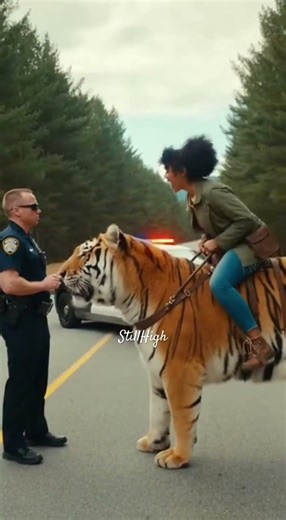 🐅🚔Ma’am you can’t ride a TIGER down the road 🚨#stillhighsafari #wildlife #tiger