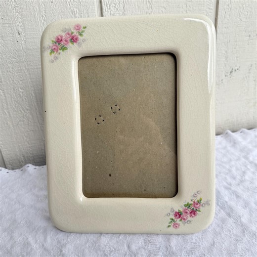 Vintage Ceramic Floral Picture Frame, Ivory Crackle Glaze With Pink Roses, 1980s Shabby Chic Decor - Etsy
