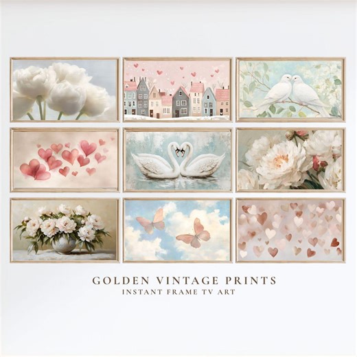 Valentine's Day Frame TV Art, Neutral Spring Paintings (digital Download) - Etsy