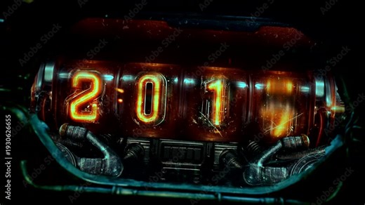Sci-fi countdown from 2026 to 1983 nixie clock steampunk for streaming