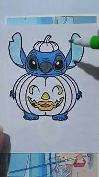 Coloring Stitch in Pumpkin Outfit | Spooky Cute Halloween Art Short