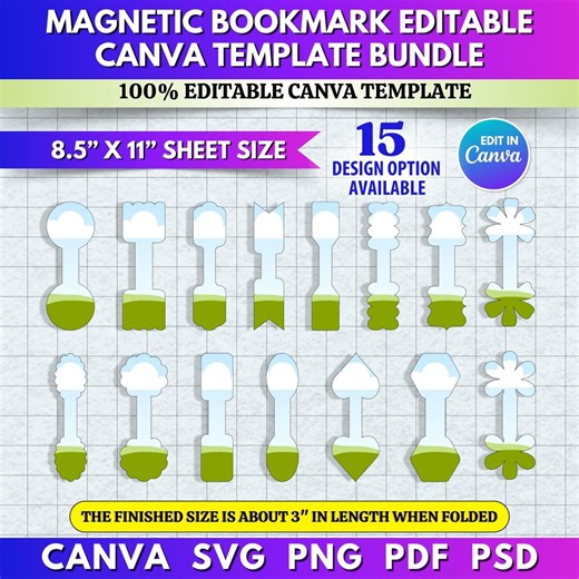 15x Canva Magnetic Bookmark Template | Make Your Own Bookmark Sublimation PNG | Editable Drag and Drop Template Bundle - Etsy