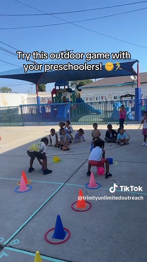 Outdoor Preschool Game: Hopping, Cone-Stand & Bowling Pin Race