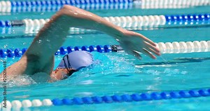 Male swimmer swimming inside pool 4k