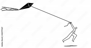Background change, Transition shape mask, man running with kite, micro animation, cartoon, clip art, illustration, freehand, hand drown, drawing, vector in outline, black and white.