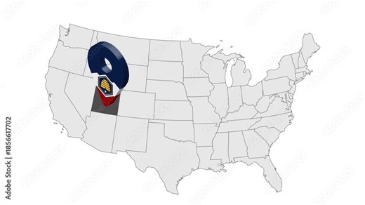 Location State of Utah on map USA. 3d State Utah new flag map marker location pin. Map of United States of America showing different states. Animated map States of USA. 4K. Animated Video