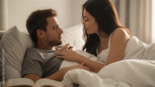 cozy couple in bed reading together, intimate morning moments