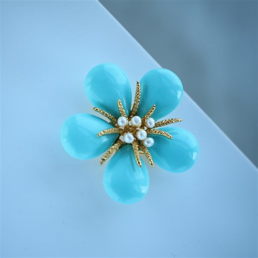 Unique Natural Compressed Turquoise With Pearl Brooch/floral Petal Real Pearl Brooch/elegant Blue Gemstone Pearl Brooch\delicate Pin Brooch - Etsy