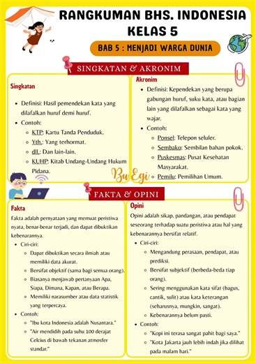 Rangkuman Materi Bhs. Indonesia Kelas 5: Menjadi Warga Dunia