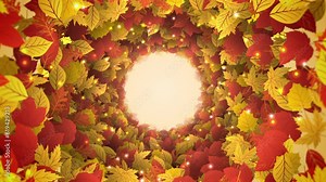 Autumn leaf tunnel is an autumn leaf and particle with space background