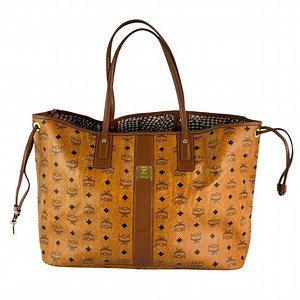 MCM Liz Reversible Large Cognac Visetos Canvas Leather Trim Shopper Tote Bag
