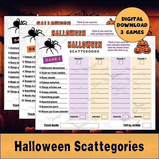 Printable Halloween Scattergories Game | Spooky Word Game (instant Download) - Etsy
