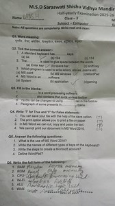 Here is a half-yearly examination paper for Class 3 Computer Sc... | Filo