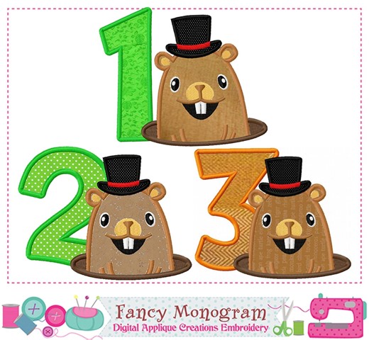 Groundhog's Day Embroidery Design - Numbers Applique Pattern 1727 - Etsy