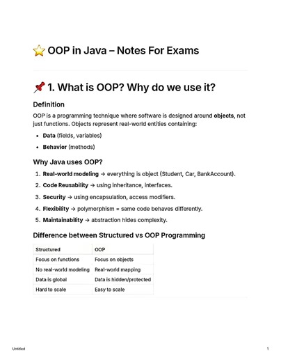 Coding Sight on Instagram: "🚀 Master OOP in Java for Exams & Interviews If you understand OOP properly, 50% of Java becomes easy. This post covers: ✔️ What is OOP? ✔️ Why Java uses OOP ✔️ Real-world modeling ✔️ Encapsulation, Inheritance, Polymorphism ✔️ Structured vs OOP difference Perfect for semester exams & placements 💻 Save this post now — you’ll need it before exams. More Java notes coming soon 👨‍💻 #javaprogramming #objectorientedprogramming #codinglife #softwareengineering #techstuden