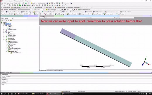 Transient analysis of a beam with PZT, post-processed with APDL（ANSYS压电）