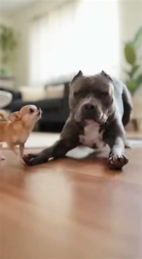 Tiny Chihuahua Won’t Stop Barking at Gentle Giant Pitbull 😂🐶