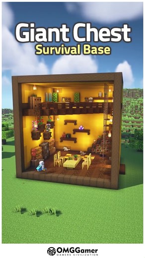 OMGGamer on Instagram: "🔥 Huge Chest Survival Base in Minecraft | Creative Mega Storage House With Warm Interior Design 🔥 🔥🧰 Create a massive chest-shaped base featuring layered detailing, soft lighting, and organized living spaces that blend creativity with functionality. Perfect for survival players who want a standout home that doubles as themed storage, this build brings both charm and efficiency to any world. Should I design a double-chest upgrade version next? ✨🏡 #MinecraftBuilds #Che