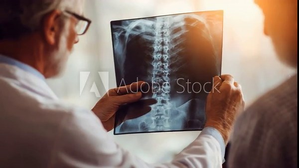 Medical Consultation: A healthcare professional, in a moment of critical consultation, carefully examines an X-ray alongside a patient.