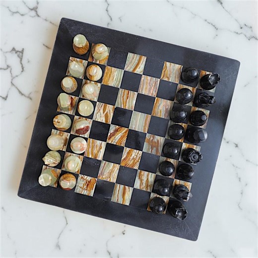 Marble Chess Set | Green & Black | Weighted Stone Pieces | Gift for Chess Lovers - Etsy