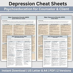 Depression Cheat Sheet, 2 IN 1 Psychoeducation for Client & Counselor