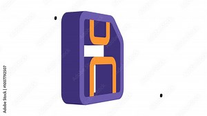 Purple SIM card with orange cutout on a white background. Perfect for technology, communication, and mobile network concept illustrations.