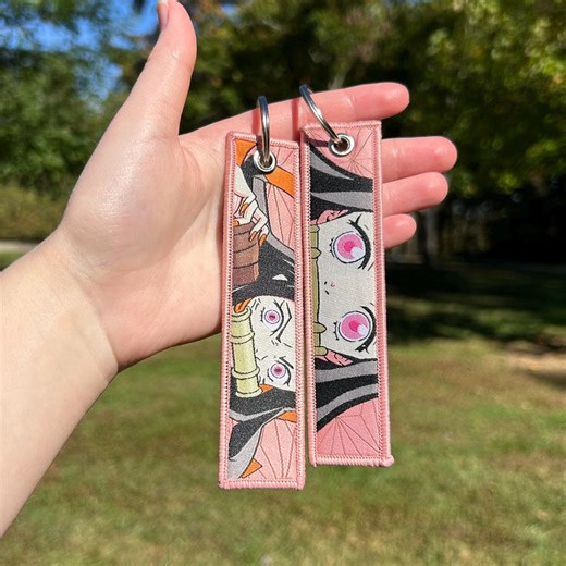 Anime Embroidered Keychain - Double Sided Jet Tag - Etsy