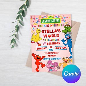 Sesame Street Birthday Invitation Elmo Party Invite El1 - Etsy