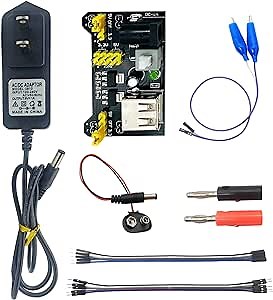 arduino Power Supply Breadboard 3.3V 5V Power Supply Module+Minidodoca 9V 1A Adaptor 5.5 x 2.5mm+Alligator Clip Test Leads+Banana Plug Kit for Arduino UNO, Raspberry Pi, STM32 Electronic DIY etc