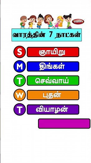7 days of the week I Days of the Week in Tamil #pebblestamil
