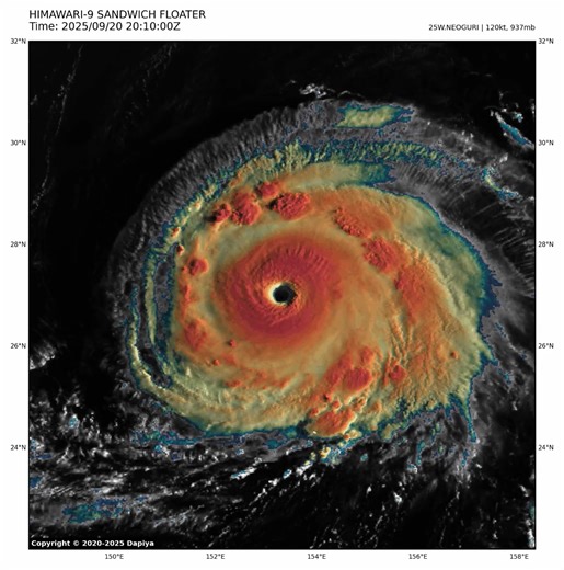 BREAKING: Super Typhoon #Neoguri is now a VIOLENT typhoon by Japan Meteorological Agency (JMA) — the highest classification of a tropical cyclone in the Western Pacific (WPAC) basin — with 10-min sustained winds of 105 kts (~195 km/h). With a central pressure of 920 hPa, it is officially the most-intense Pacific storm of the year and the second most-intense worldwide, after Hurricane Erin in the North Atlantic (NATL) basin with 915 hPa. In the JTWC scale, it is still assessed as a Category 4 typ