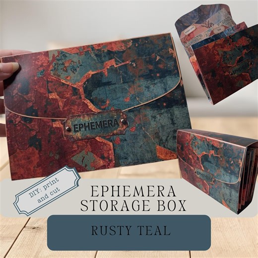 Rusty Teal Printable Ephemera Storage Box | Shabby Chic Accordion File Suitcase Folder | Junk Journal Folio, Organizer - Etsy