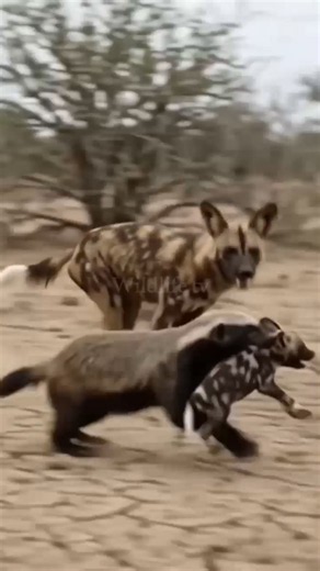 Fearless Honey Badger Steals Pup & Runs From Wild Dogs! 🦡🔥#wildlife #shorts