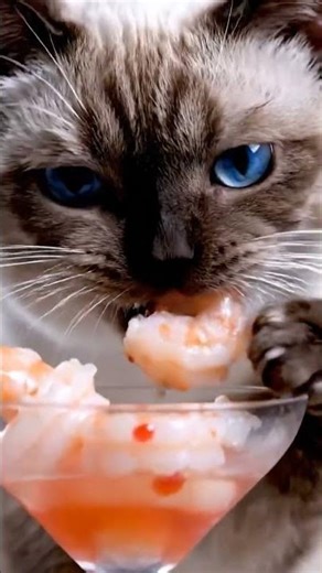 Elegant Siamese Cat Eating Shrimp ASMR 🦐 Crunchy Mukbang | No Music