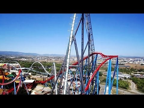 Shambhala front seat on-ride HD POV PortAventura Park