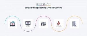 Download Software Engineering And Video Gaming Line Filled Flat 5 Icon Pack Including shuttle. launch. download. personal. gaming for free