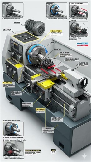 lathe machine Full explanation with diagram