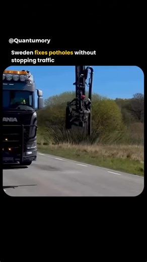 Quantum | 🔬| ~ on Instagram: "In Sweden, road repairs are becoming almost invisible. Specially designed repair trucks can detect cracks and potholes in real time using onboard sensors, clean the damaged area, fill it with asphalt, and seal it - all in one smooth, continuous process. The most impressive part? Traffic doesn’t need to stop. Cars keep moving while the system works, turning what once took hours, cones, and long delays into a fast, efficient operation completed in minutes. It’s a cle
