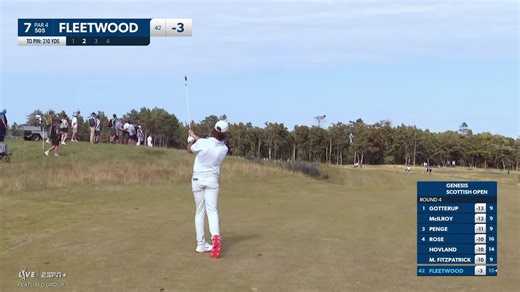 Tommy Fleetwood sinks 32-foot birdie putt on No. 7 at Genesis Scottish Open