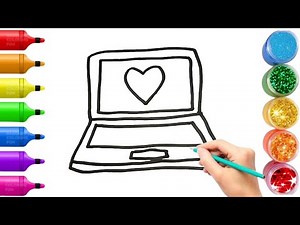 How To Draw cute Laptop Drawing, Painting & Coloring For Kids and Toddlers_ Child Art 🐋🌈🎨