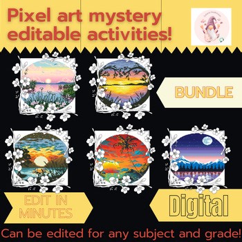 Bundle (5) Sunset Landscapes LOW PREP EDITABLE Pixel Art Templates