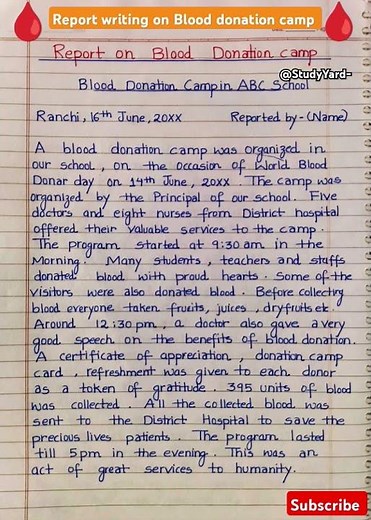 Report writing on blood donation camp l report writing class 8/9/10/11/12 l report