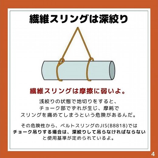 【玉掛け作業】チョーク吊り 深絞り？浅絞り？