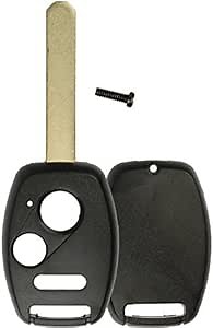 KeylessOption Key Fob Case Replacement for 2002 2003 2004 2005 2006 2007 2008 2009 2010 2011 2012 2013 2014 2015 2016 2017 Honda Remote Shell, 3-Button No Chip Slot Holder, No Programming Necessary