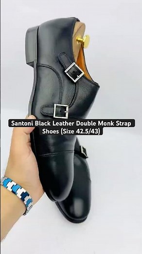 Santoni Black Leather Double Monk Strap Shoes (Size 42.5/43) #santoni #prelovedtreasures #usedshoes