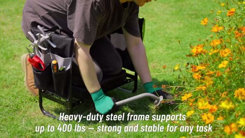 Walensee Garden Kneeler and Seat – Foldable Heavy Duty Garden Stool with Soft Leather Kneeling Pad, Removable Tool Pouch, Sturdy Steel Frame, No Assembly, Ideal Gardening Gift for Women & Men