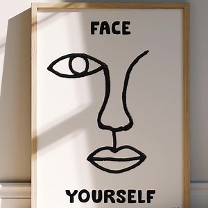 Minimalist Line Art Portrait Print, Face Yourself Quote Decor (digital Download) - Etsy